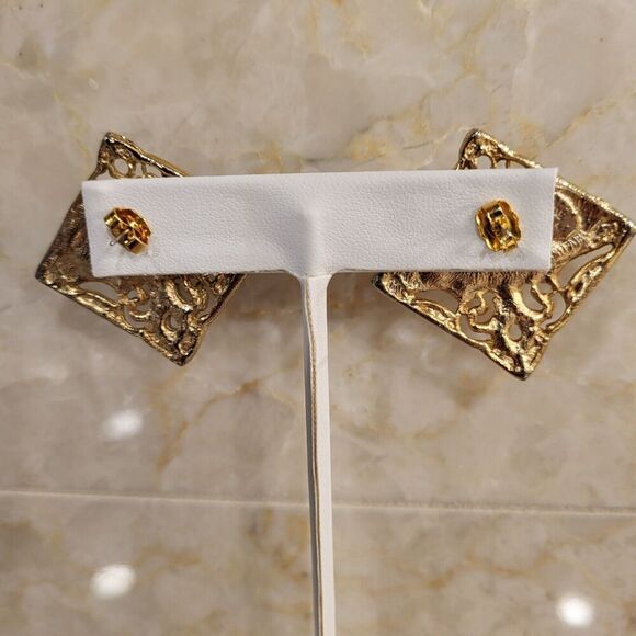 Pierced Earrings Enamel Surface Push Pin 1" square Vintage Style Stamped USA - Picture 7 of 12